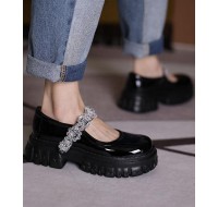 Black Flat Shoes Buckle Strap Platform Flat Shoes