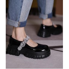 Black Flat Shoes Buckle Strap Platform Flat Shoes