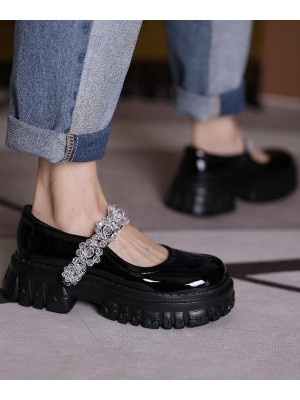 Black Flat Shoes Buckle Strap Platform Flat Shoes