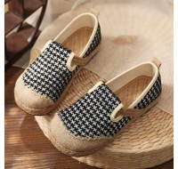 Black Plaid Cotton Linen For Women Splicing Flat Feet Shoes