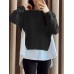 Women Loose Spliced Solid O  Neck Pullover Long Sleeve Casual Sweatshirt