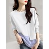 Stripe Stitch Hem Long Sleeve Crew Neck Casual Sweatshirt