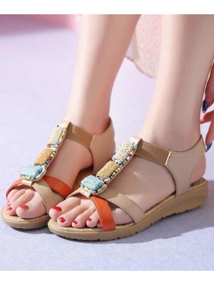 Orange Flat Sandals Cowhide Leather Handmade  best sandals for walking