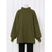 Women Turtleneck Calf Length Solid Buttons Side Pocket Pullover Sweatshirt