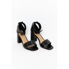 Lucinda Black Leather Buckle Heel