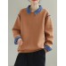 Contrast Denim Patchwork Long Sleeve Lapel Loose Sweatshirt