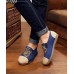 Women Navy Embroideried Splicing Flat Shoes Cotton Linen Fabric